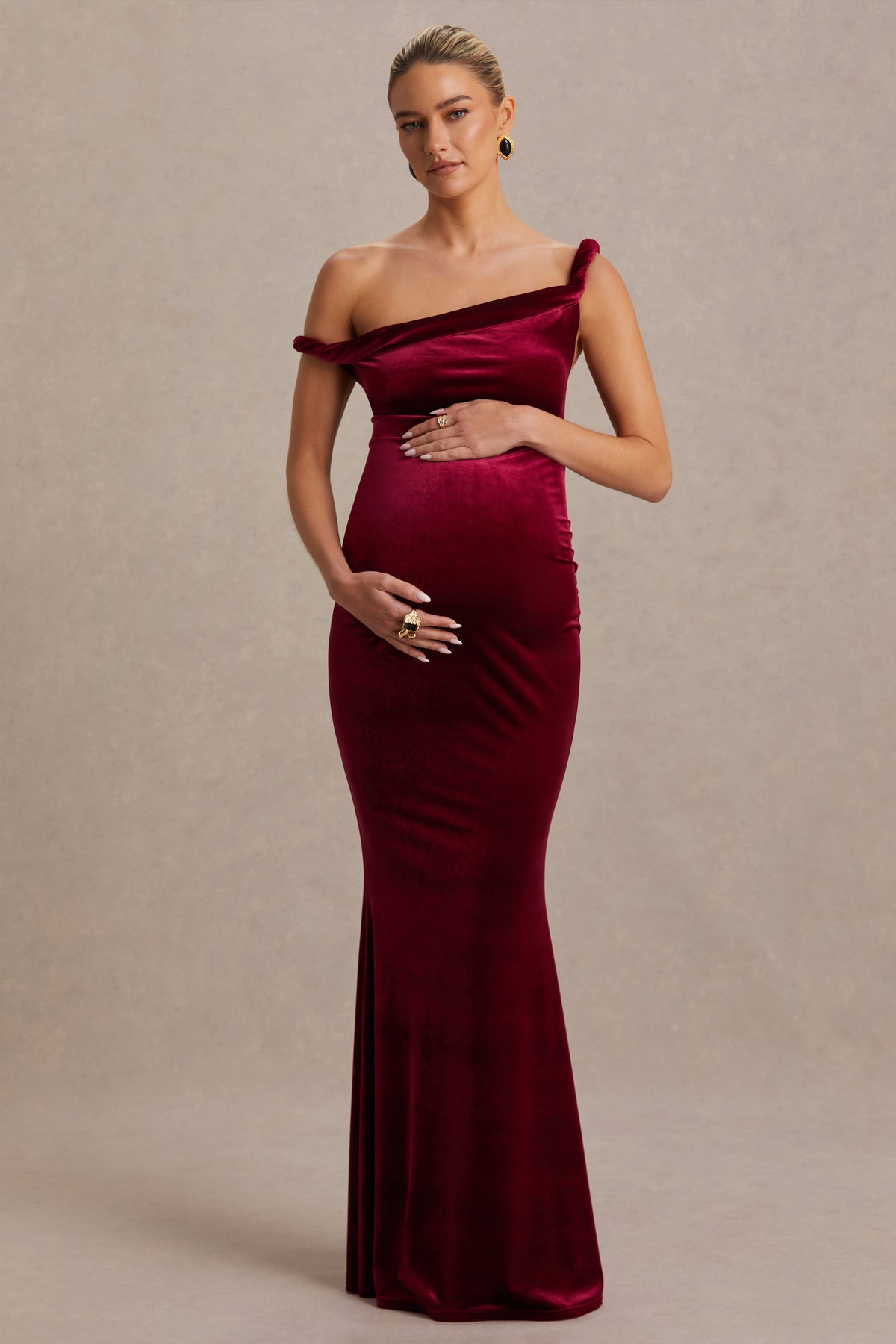 maternity dresses burgundy Angel Maternity Lucille Knit Maternity Midi Dress in Burgundy