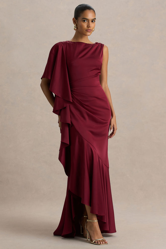 freya burgundy red satin maxi wedding guest dress reviews Burgundy Bridesmaid Dress Matte Satin Size 0X