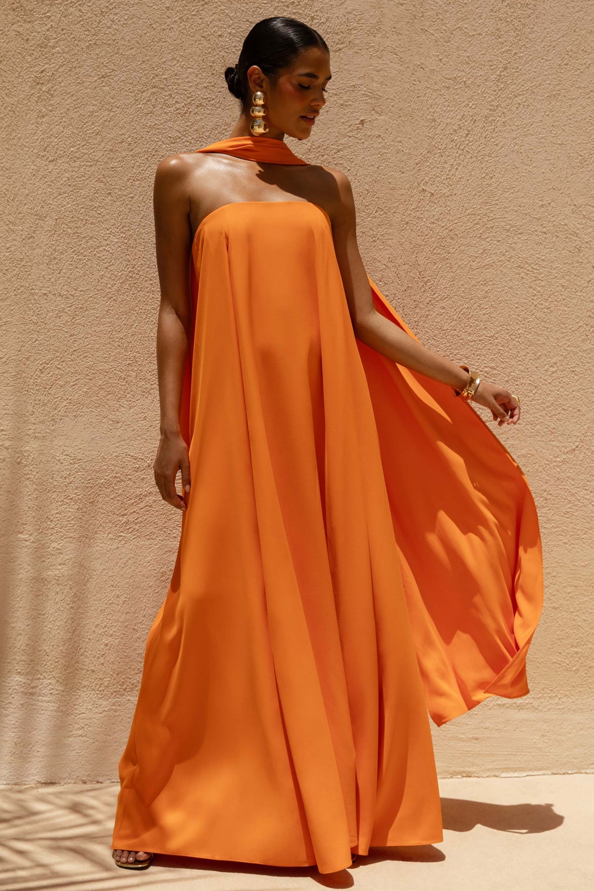 Cerise Orange High-Neck Maxi Dress With Open-Back – Club L London Cerise Orange High-Neck Maxi Dress With Open-Back – Club L London