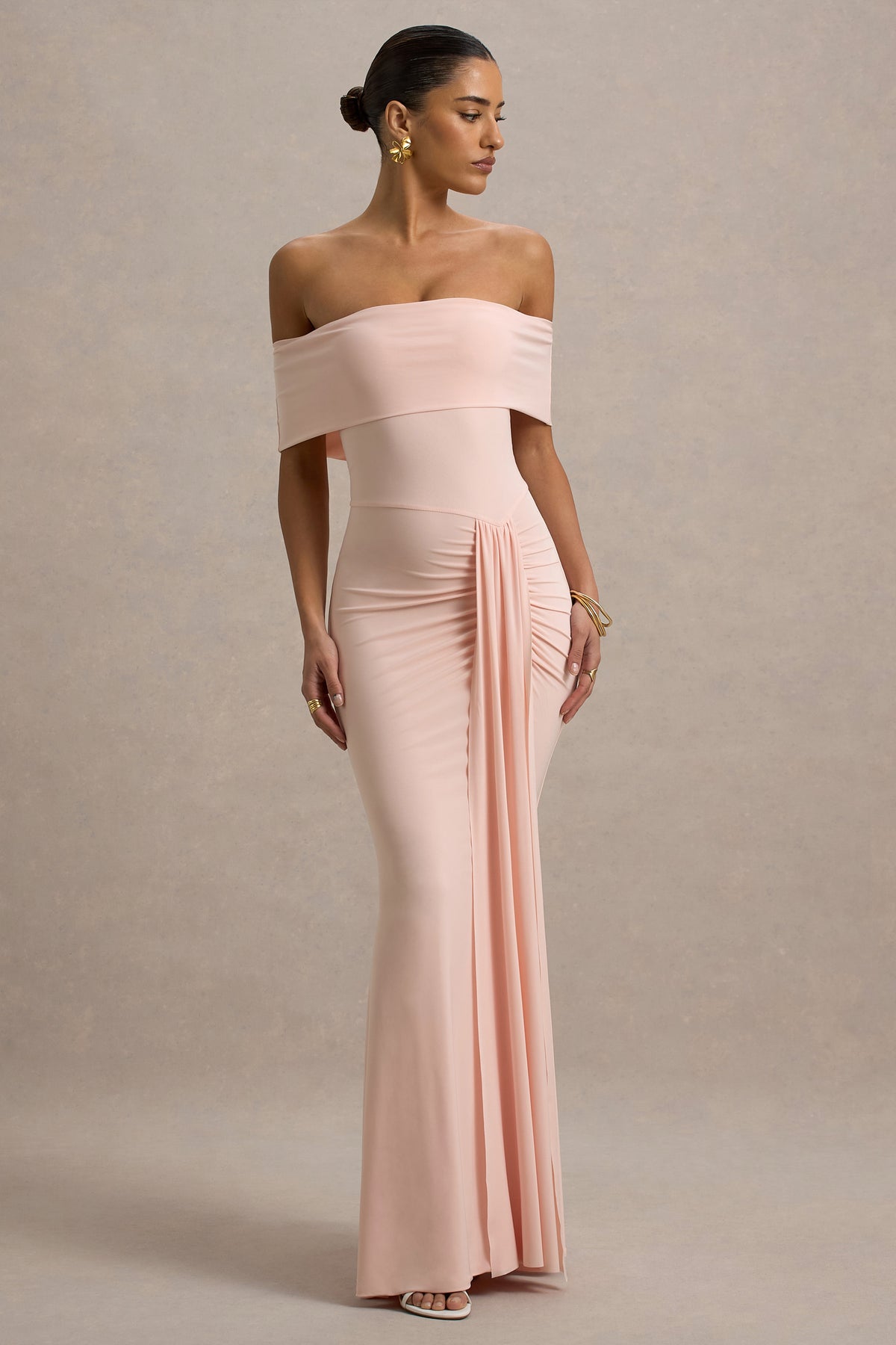 bardot maxi dress pink Ruffle Bardot Crystal Sequin Maxi Dress Pink