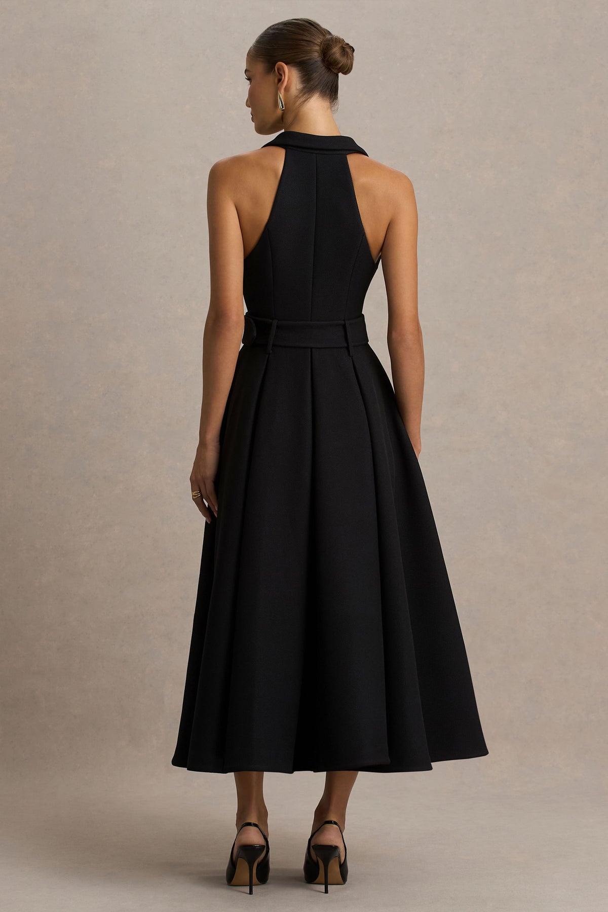 Alessa Black Plunge-Neck Tailored Midi Dress Club L London - SA Alessa Black Plunge-Neck Tailored Midi Dress Club L London - SA