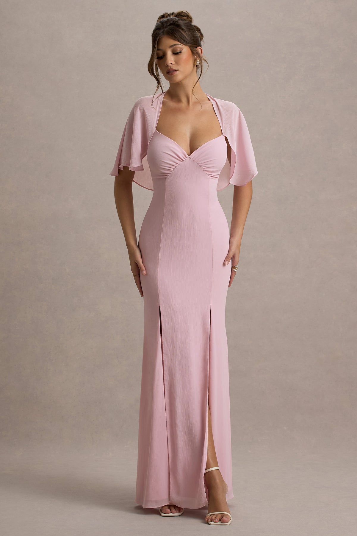 Stila Pale Pink Plunge-Neck Maxi Dress With High Front Split Club L London - SA Stila Pale Pink Plunge-Neck Maxi Dress With High Front Split Club L London - SA