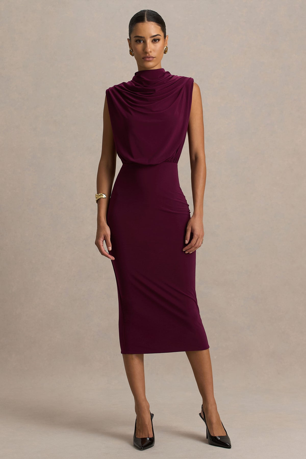 burgundy mock neck dress Burgundy Mock Neck Long Sleeve Dress Medium