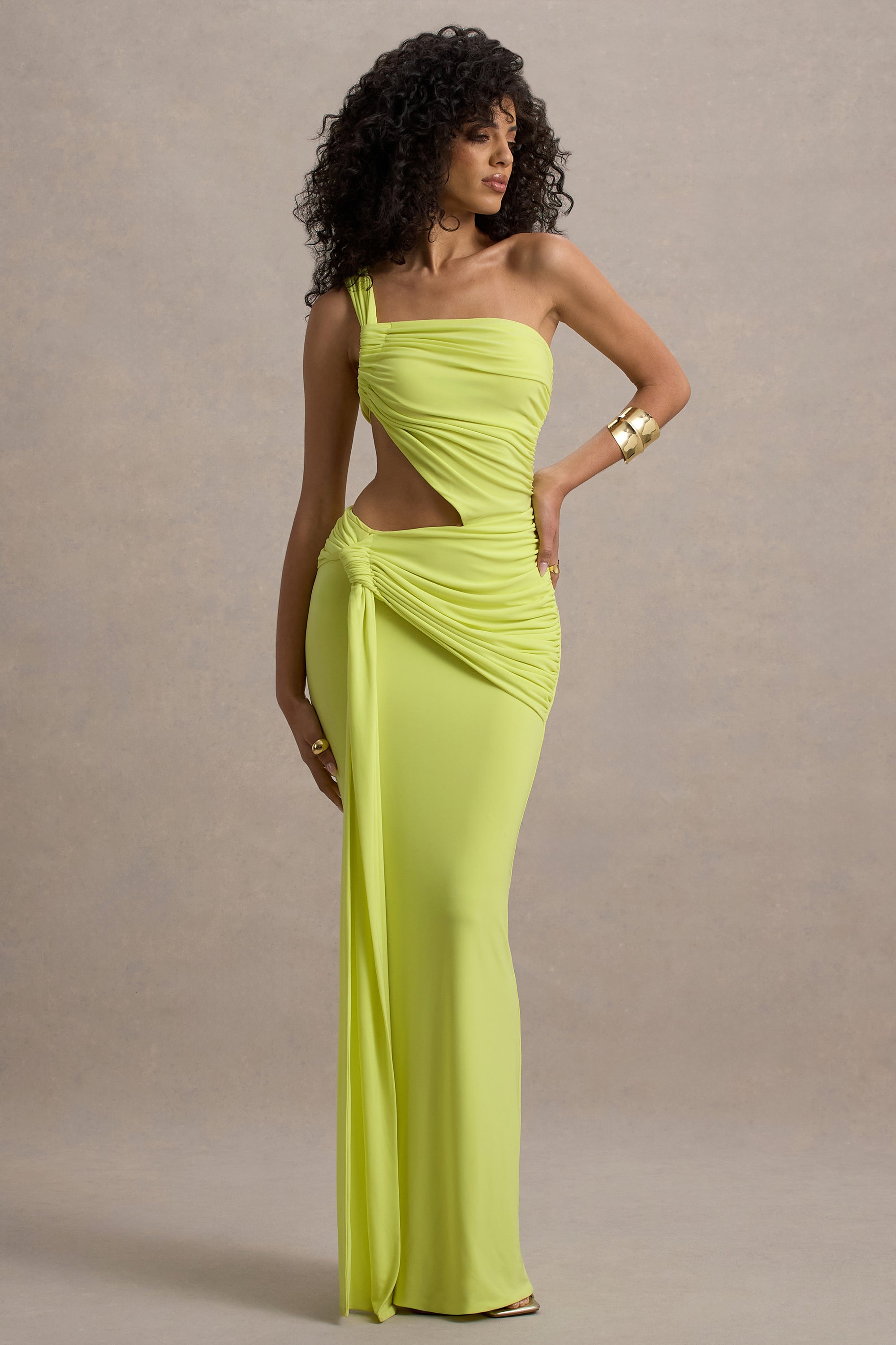 Giovanna | Lime Green Asymmetric Maxi Dress With Wrap Skirt – Club L London