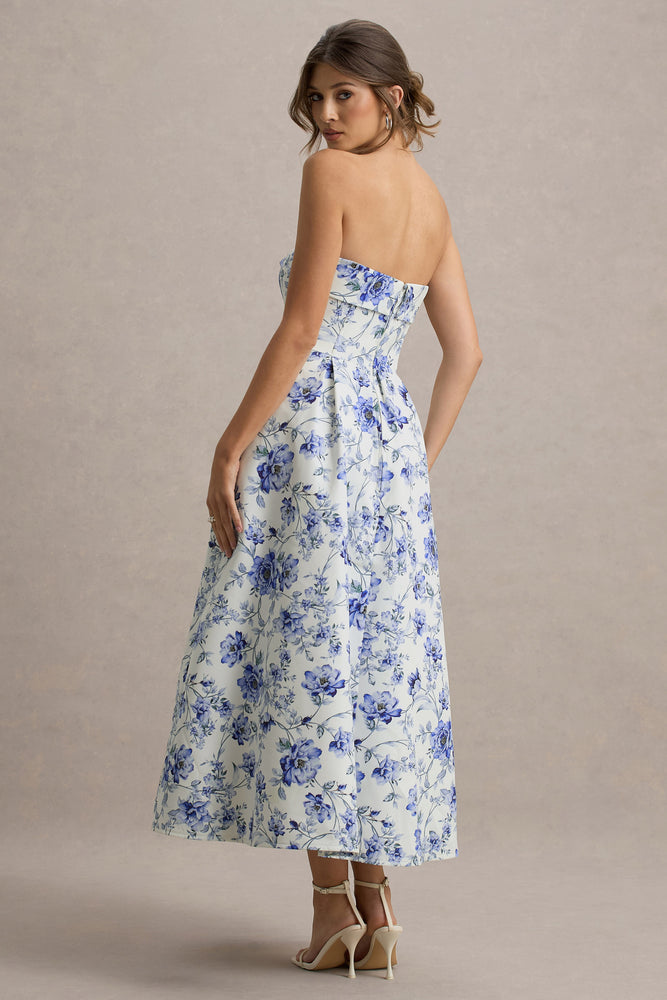 Annalise Blue Porcelain Print Bandeau Skater Midi Dress – Club L London