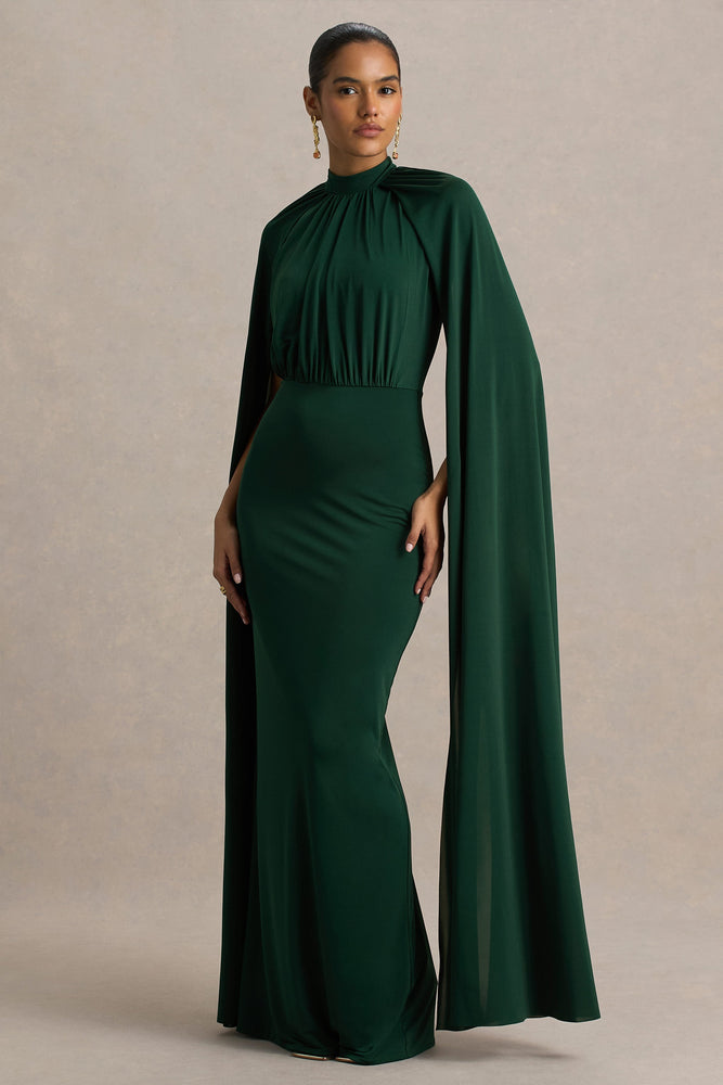 Darielle Bottle Green High-Neck Cape-Sleeve Maxi Dress  Club L London - SA