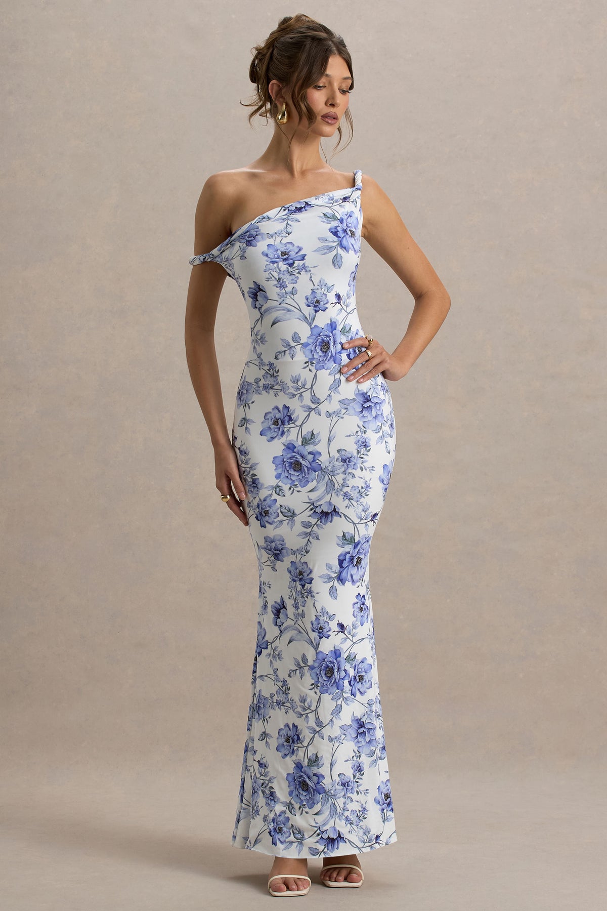 club l london blue dress Alluring | BLUE High Neck Maxi Dress With Ruched Detailing