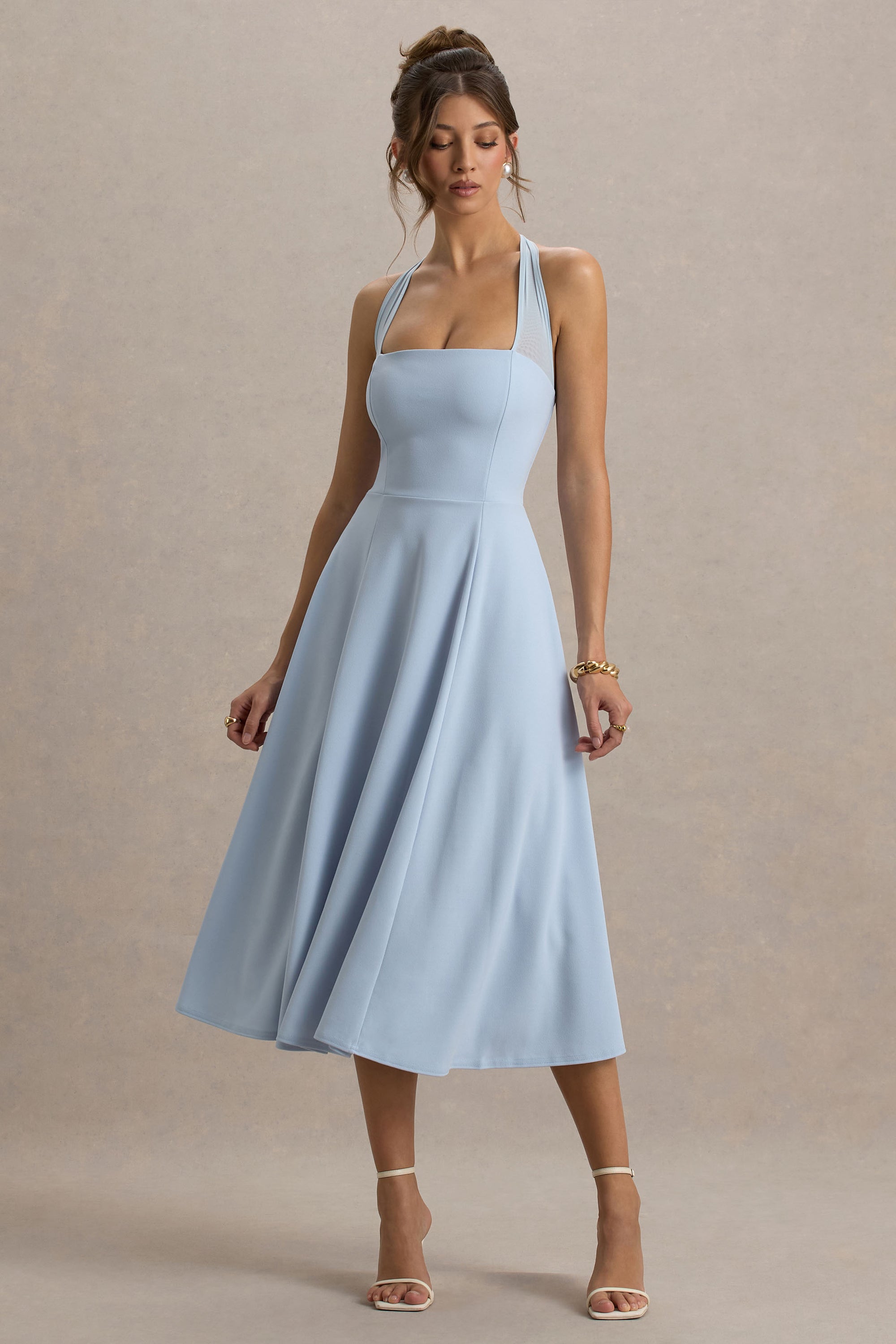 Auburn | Powder Blue Halter-Neck Midi Dress – Club L London