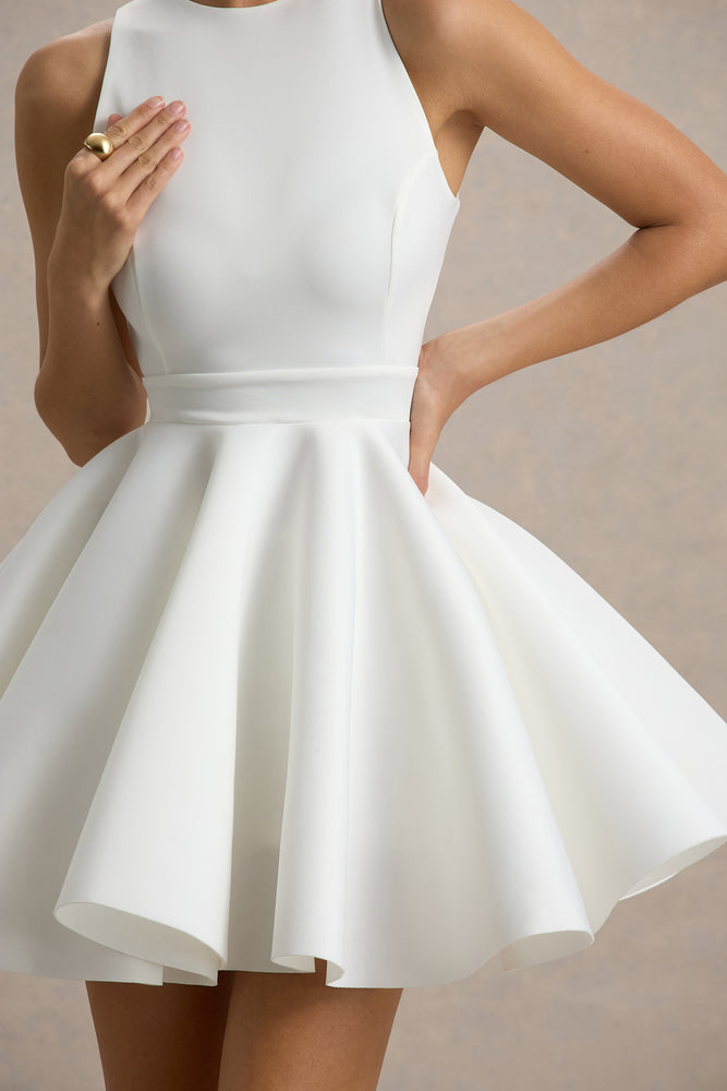 always admired white sleeveless mini dress Waverly White Racer-Neck Sleeveless Skater Mini Dress – Club L London