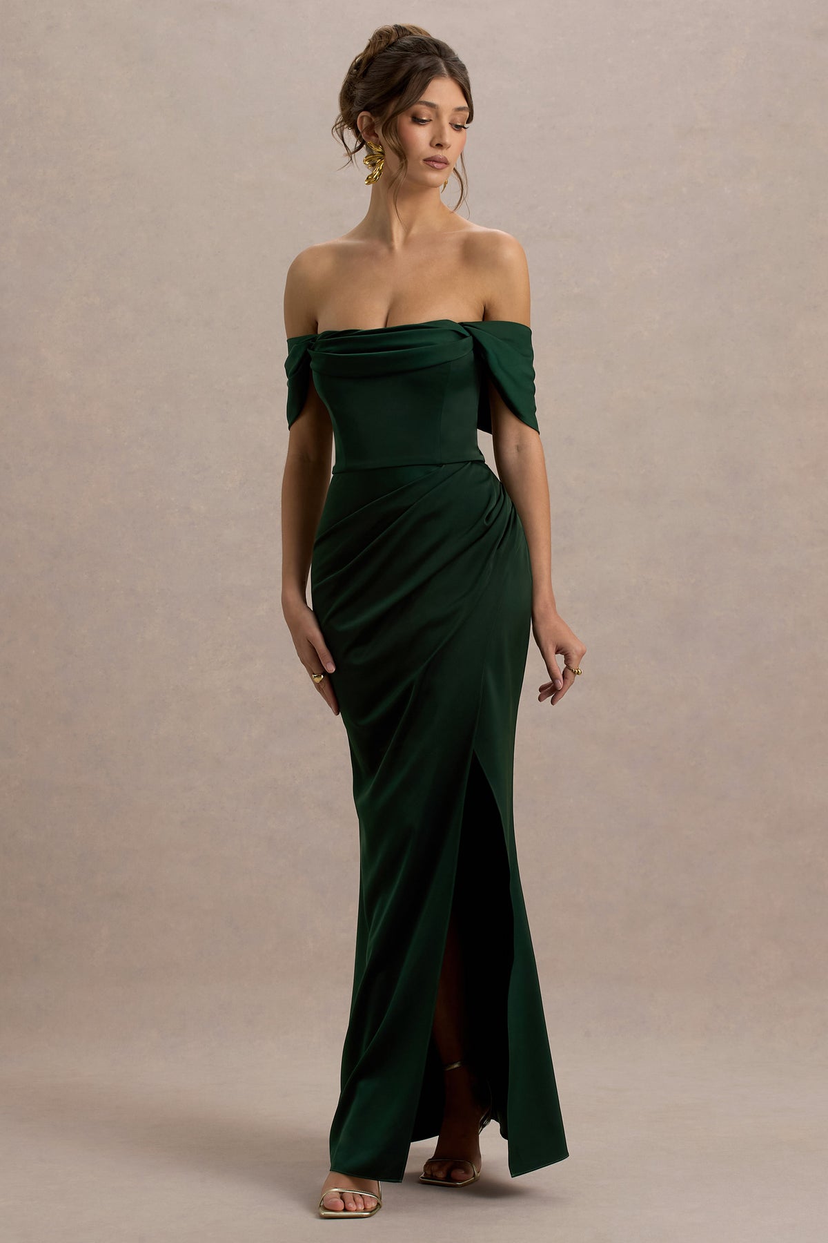 green clubwear dress Party Dresses it features sequin embellishments Annie Bottle Green Satin Bardot