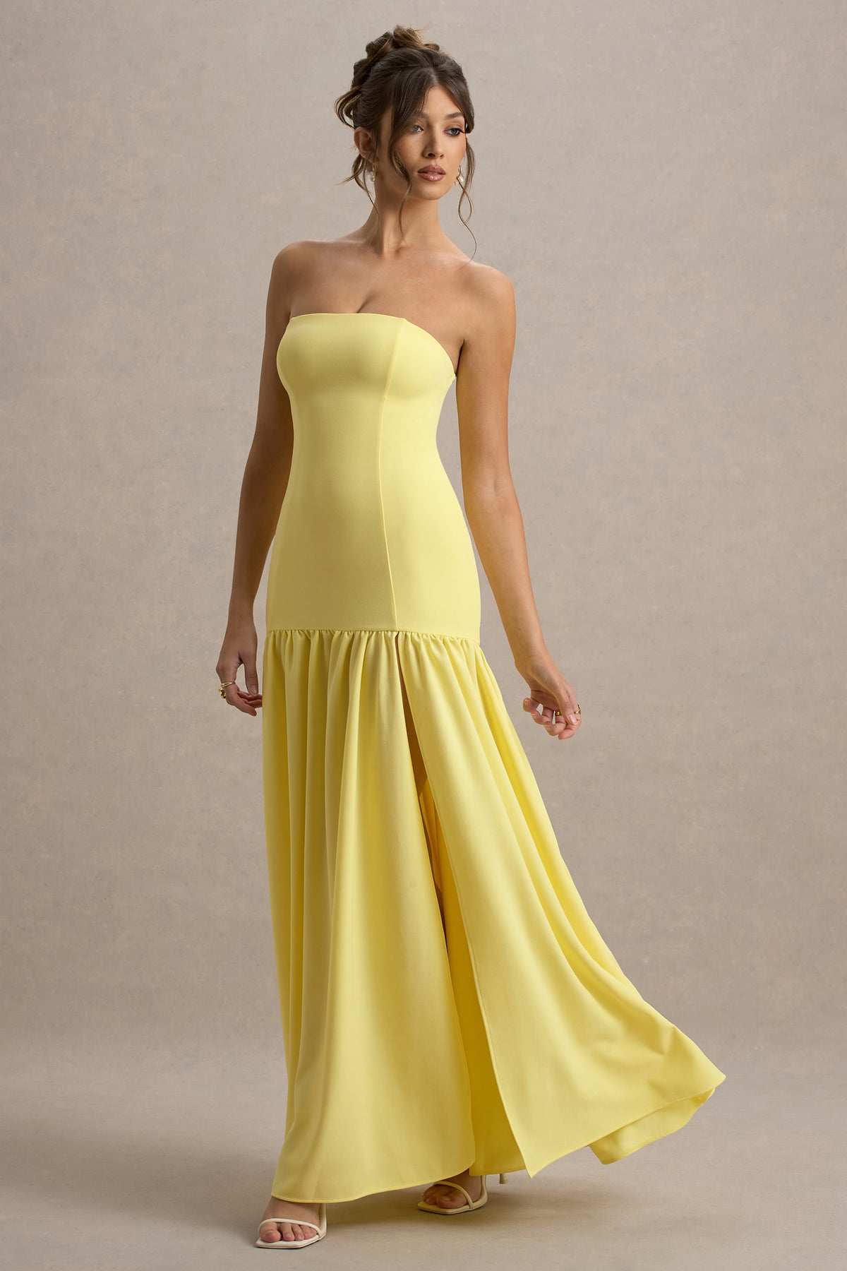 Penny Lemon Bandeau Drop-Waist Maxi Dress Club L London - SA Penny Lemon Bandeau Drop-Waist Maxi Dress Club L London - SA