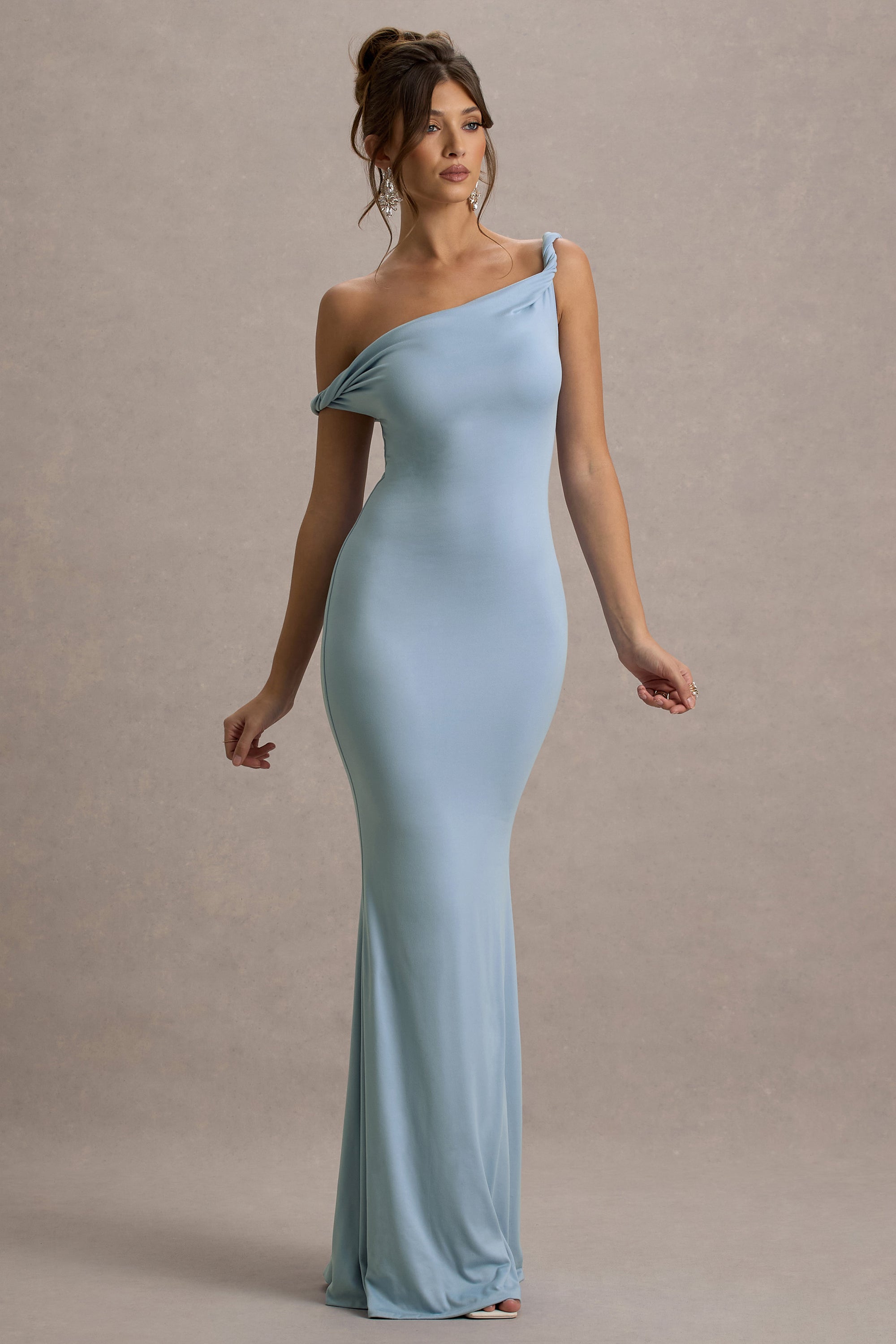 Lita | Powder Blue Twisted Asymmetric Maxi Dress – Club L London