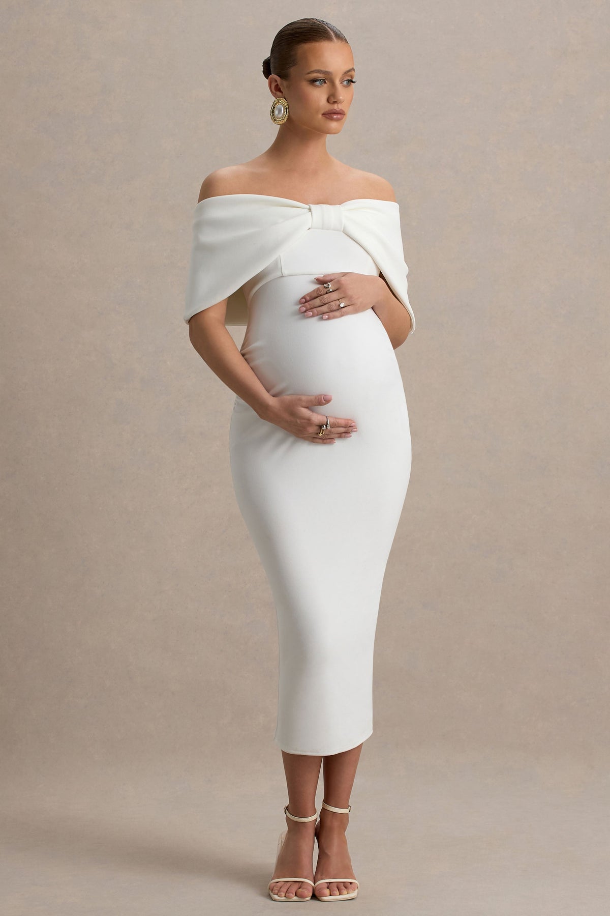 club l london maternity dresses 33 weeks & chic. Our bestselling PRETTY PERFECT maternity dress via @emdavies___. Grab it before its gone again!, https://clubllondon.com/products/white-maternity-ruched-mesh-bardot-maxi-dress