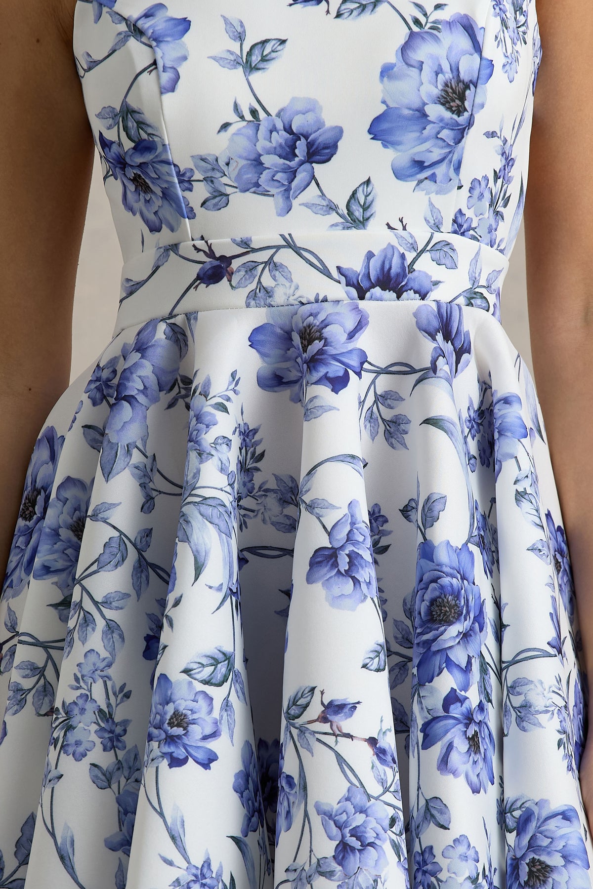 Floral Racer Waverly Blue Floral Racer-Neck Sleeveless Skater Mini Dress – Club L ...