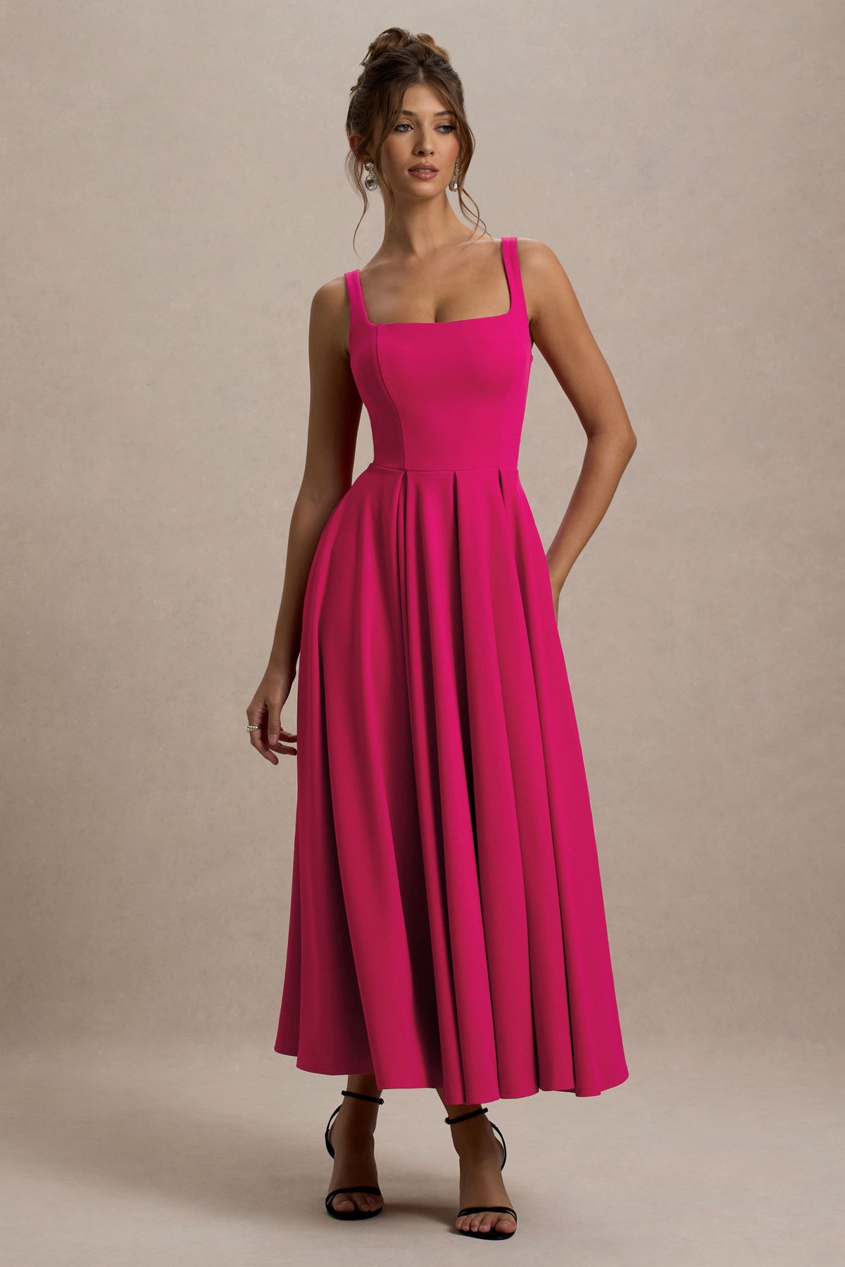 Parina Hot Pink Strappy Volume-Hem Maxi Dress – Club L London