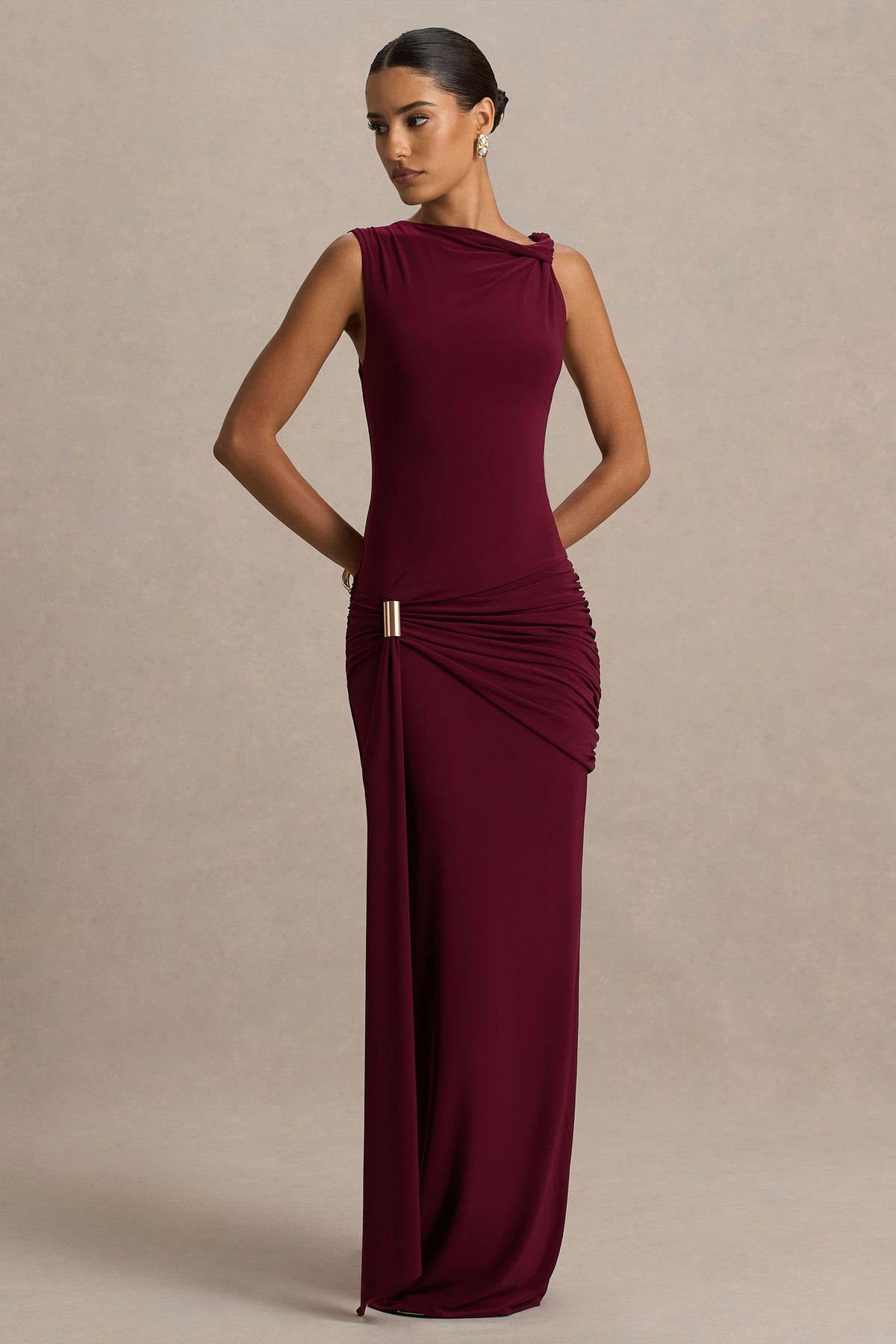 sachin and babi light blue dress Long Sleeve Crystal A Line Dress Burgundy