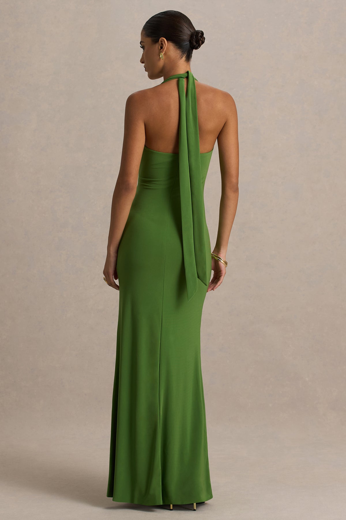 Hera Green Extreme Plunge Maxi Dress With Ruched Detail Club L London - SA Hera Green Extreme Plunge Maxi Dress With Ruched Detail Club L London - SA