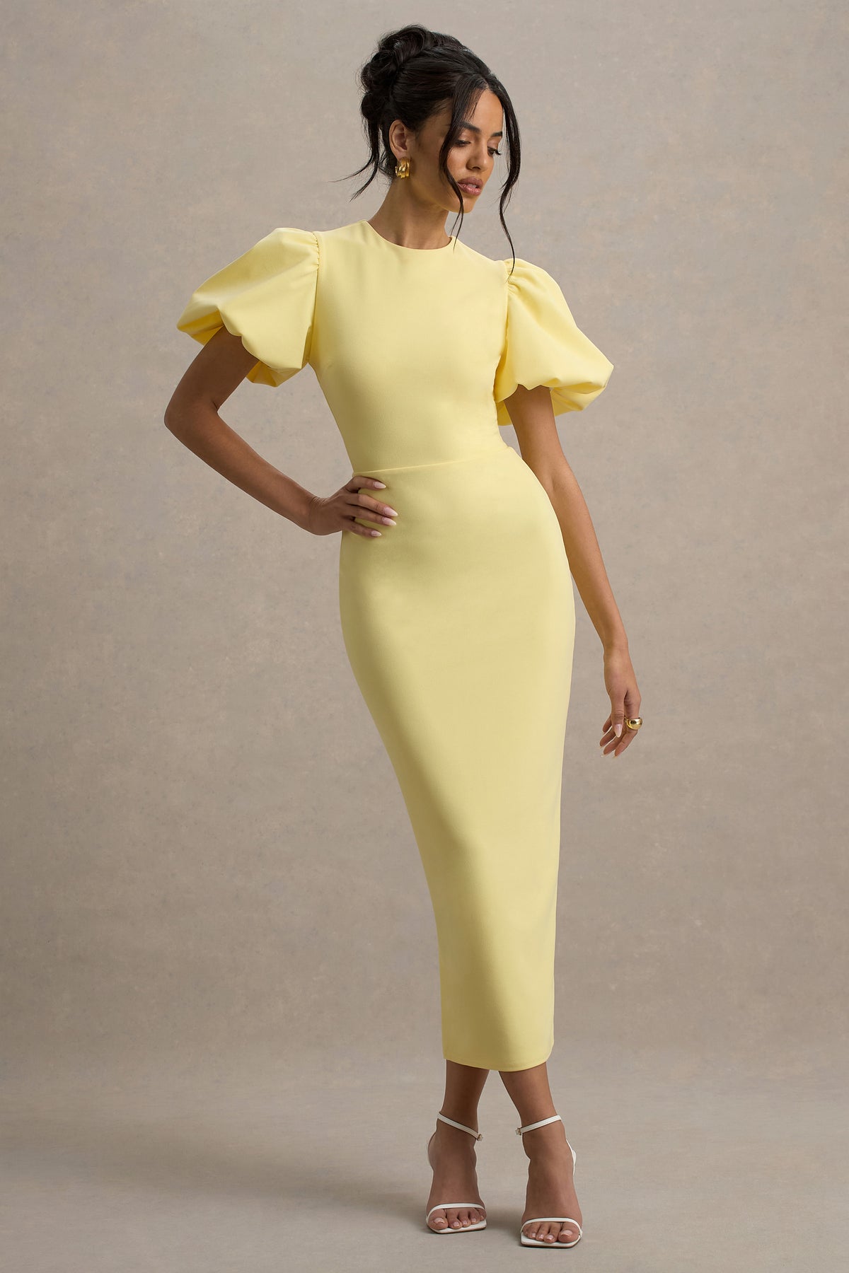 midi lemon dress Guest List | Lemon High-Neck Midi Dress With Cut-Out Crochet Detailing
