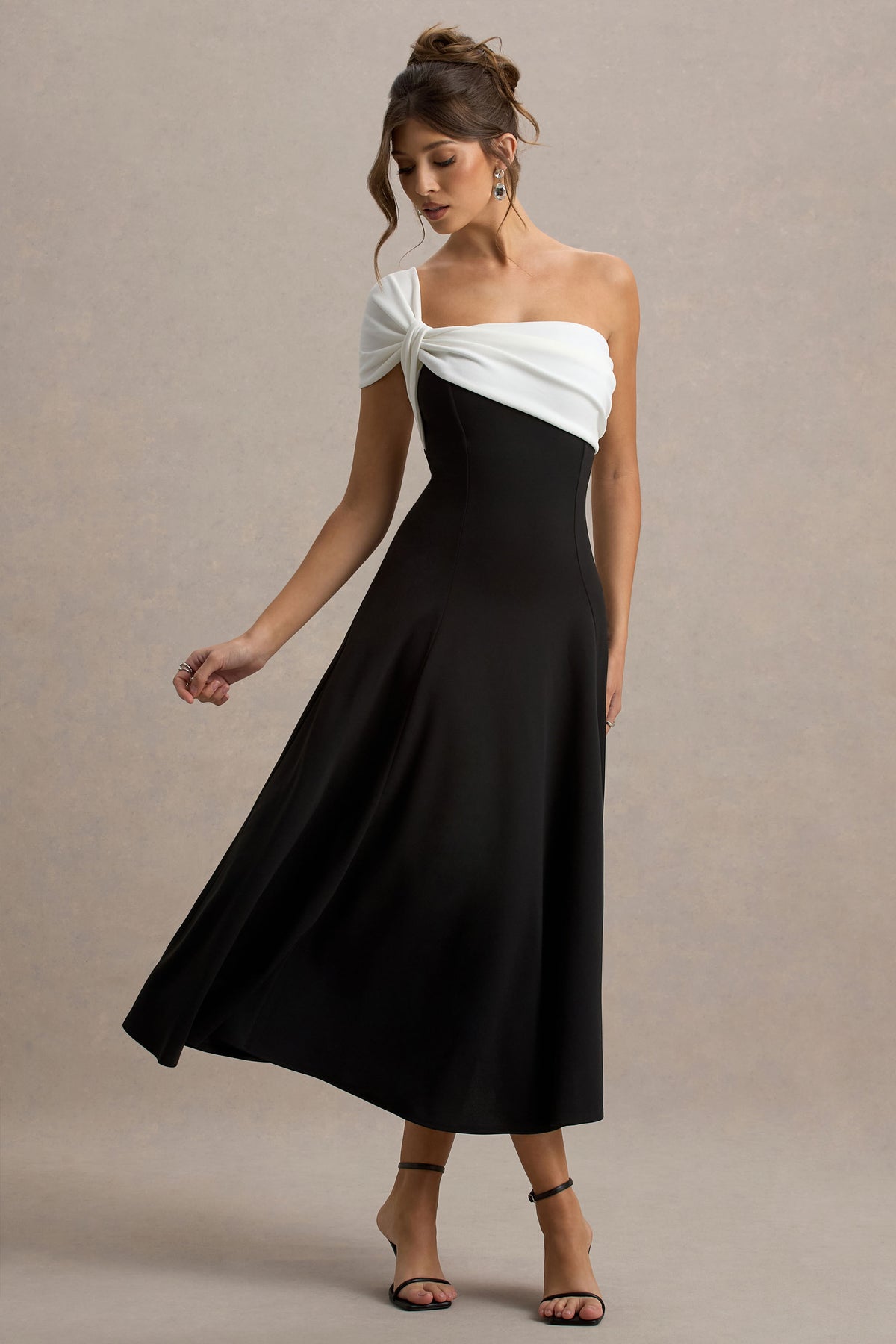 black & white dresses uk Buy Black White Polka Dot Print Mesh Pleated Puff Sleeve Waist Detail Occasion Midi Dress from the Next UK online shop