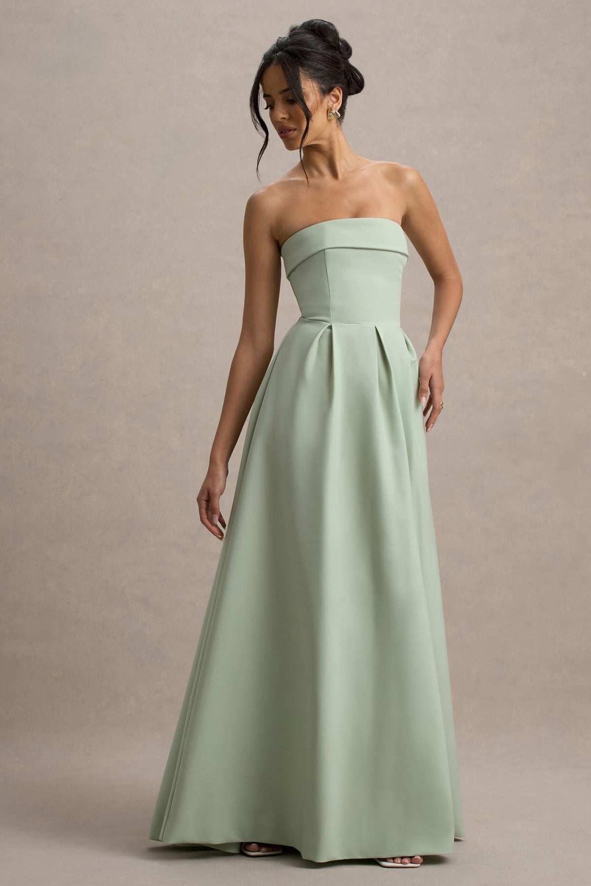 Maddalena Light Green Bandeau Skater Maxi Dress Club L London - SA Maddalena Light Green Bandeau Skater Maxi Dress Club L London - SA