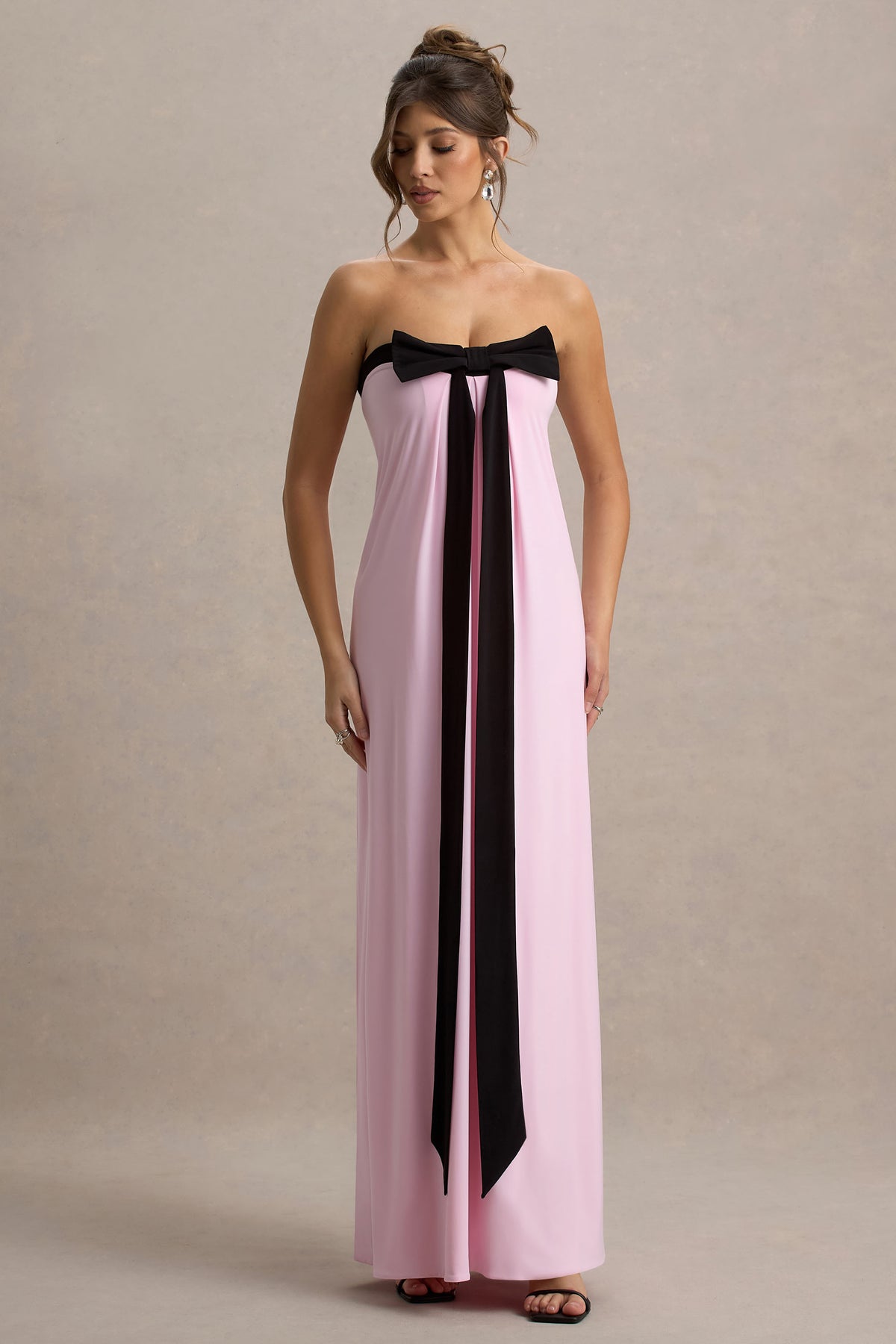 Mckenna Pink Strapless Maxi Dress With Black Bow – Club L London Mckenna Pink Strapless Maxi Dress With Black Bow – Club L London