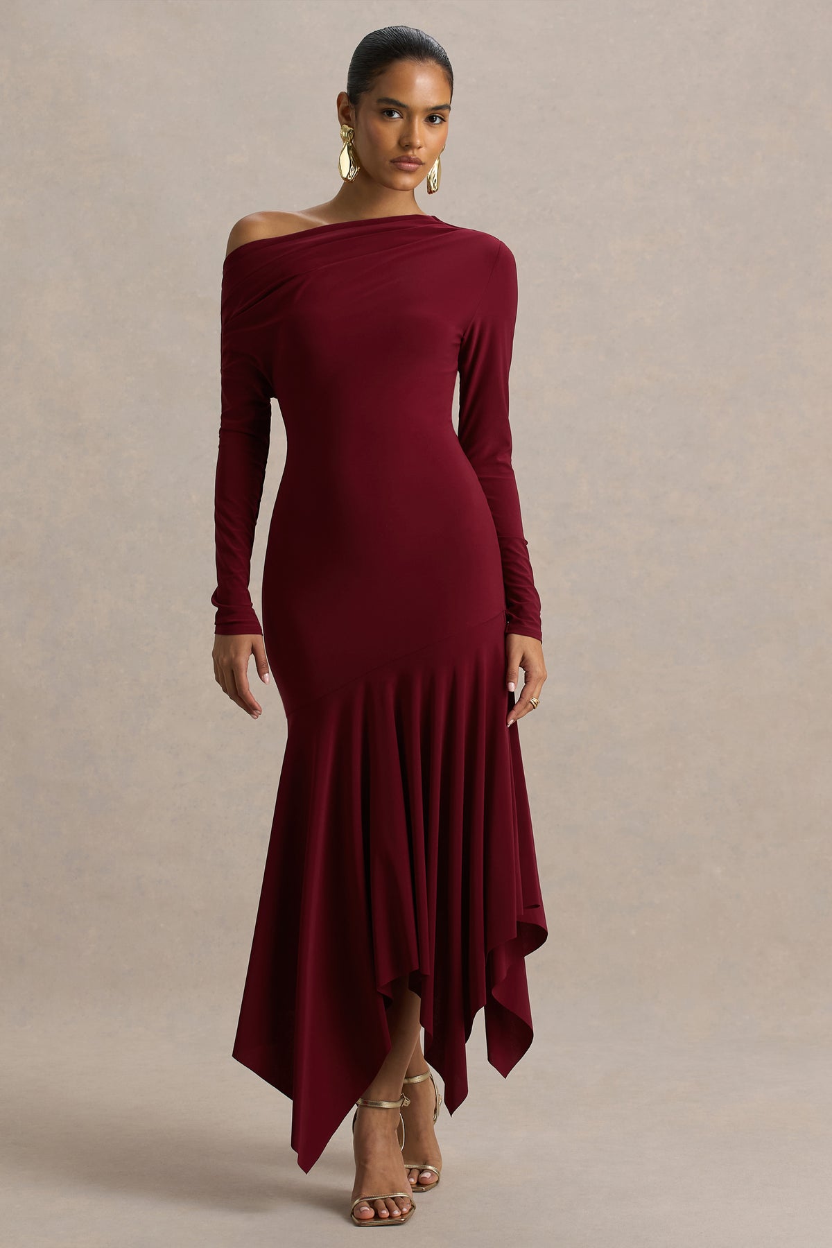 isola midi dress Isola | Black Asymmetric-Neck Midi Dress With Hanky-Hem