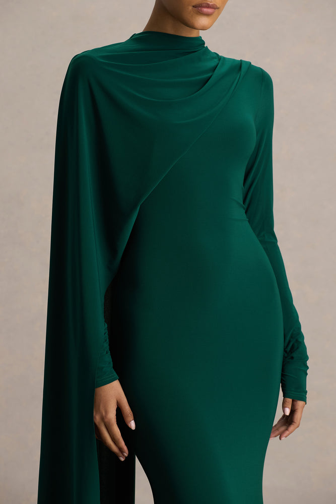 bottle green long sleeve dress Always Bottle Green High-Neck Maxi Dress With Cape Sleeve Detail – Club L  London