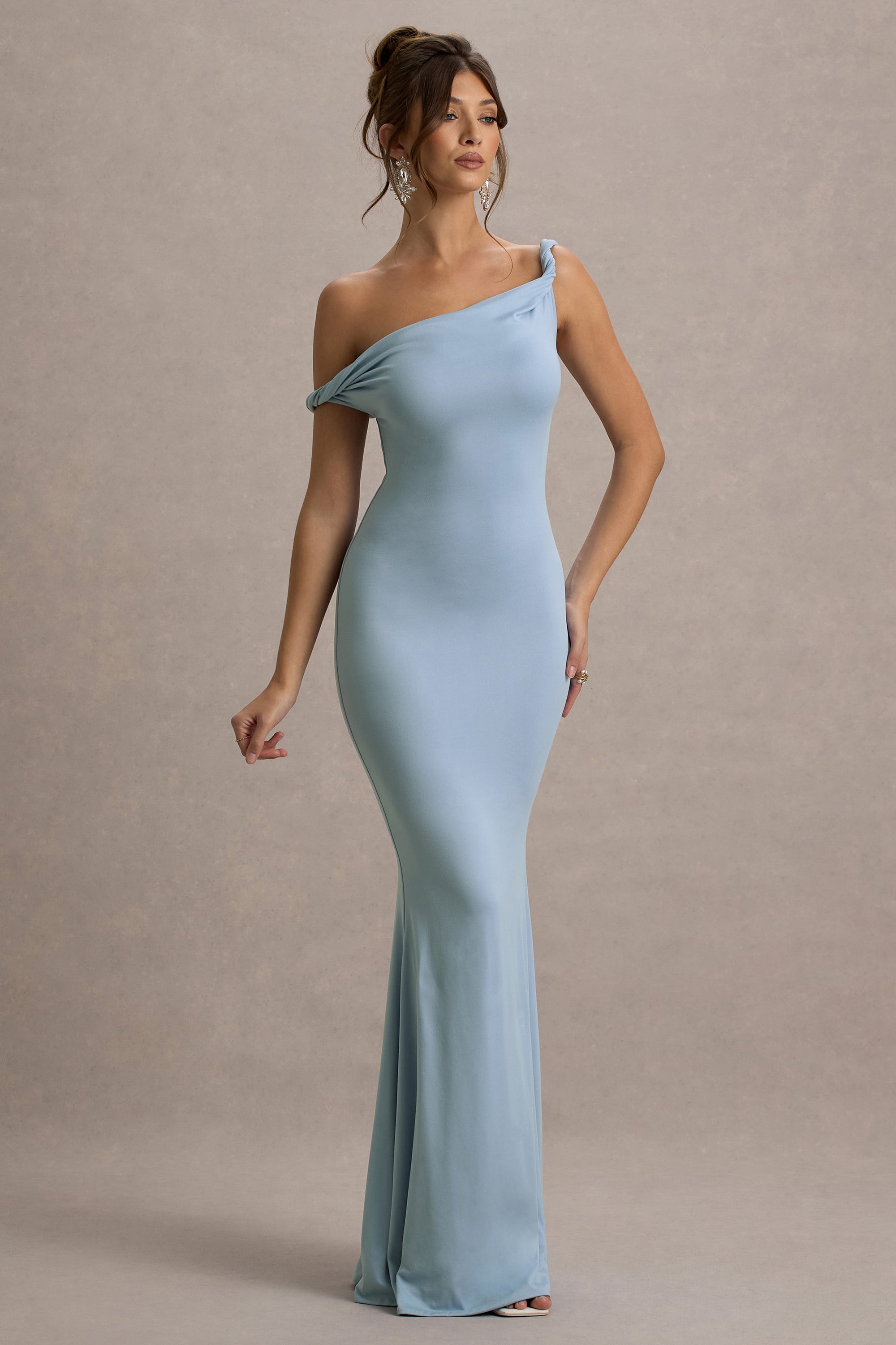 Lita | Powder Blue Twisted Asymmetric Maxi Dress – Club L London