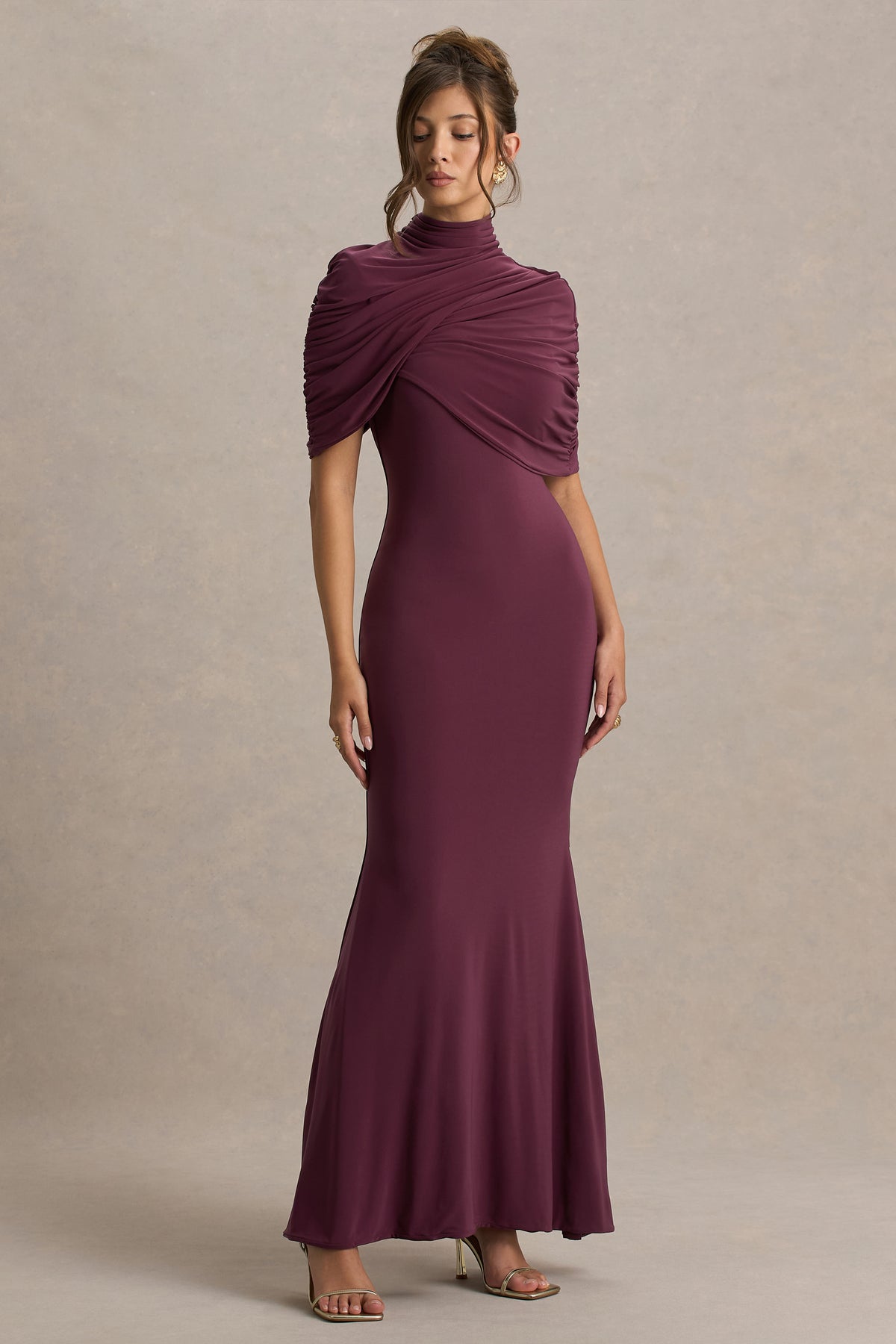 club london cape dress Glossy | Black Woven Square-Neck Maxi Dress With Cape Sleeves and Hand-Embellished Detail