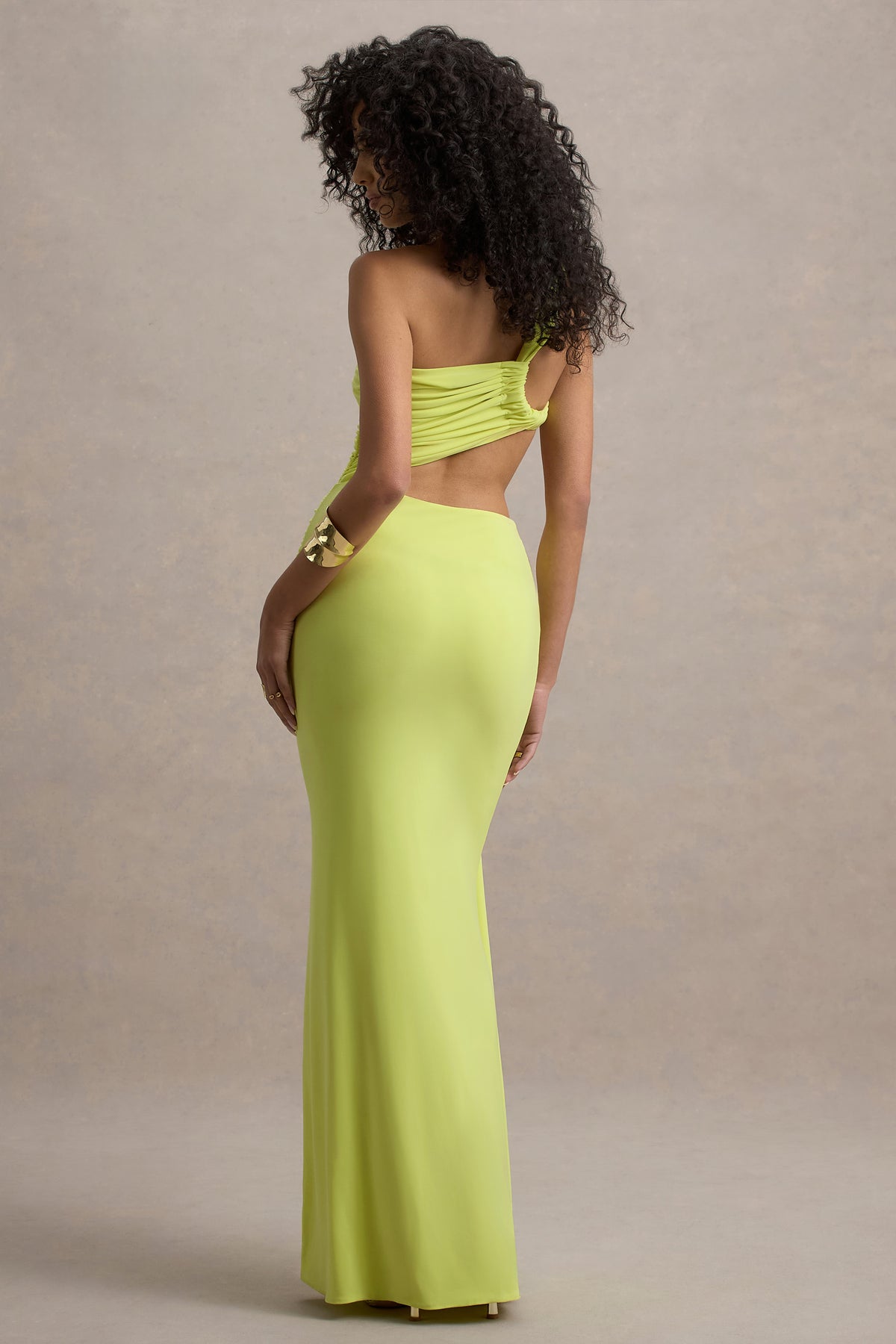 Giovanna Lime Green Asymmetric Maxi Dress With Wrap Skirt Club L London - SA Giovanna Lime Green Asymmetric Maxi Dress With Wrap Skirt Club L London - SA