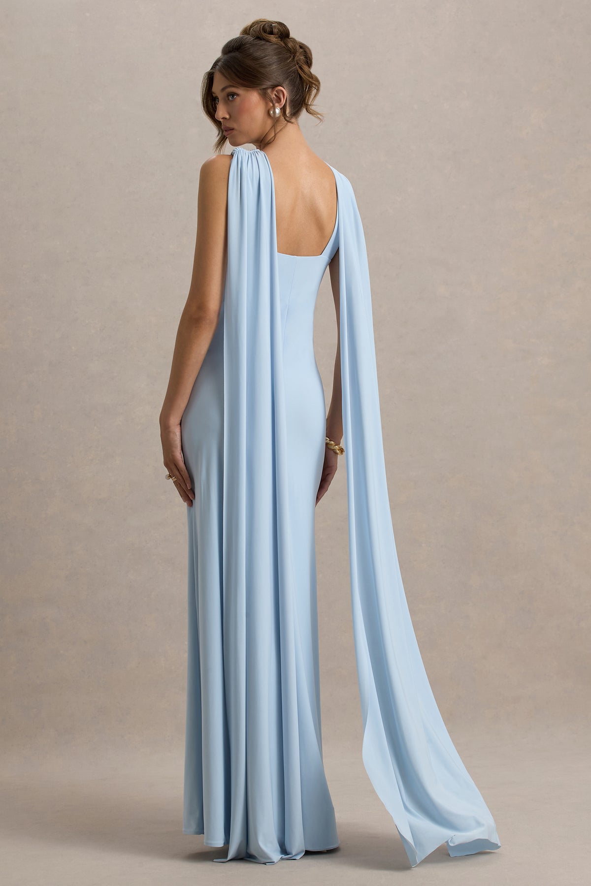 Ariana Powder Blue Cross-Neck Maxi Dress With Cape Club L London - SA Ariana Powder Blue Cross-Neck Maxi Dress With Cape Club L London - SA