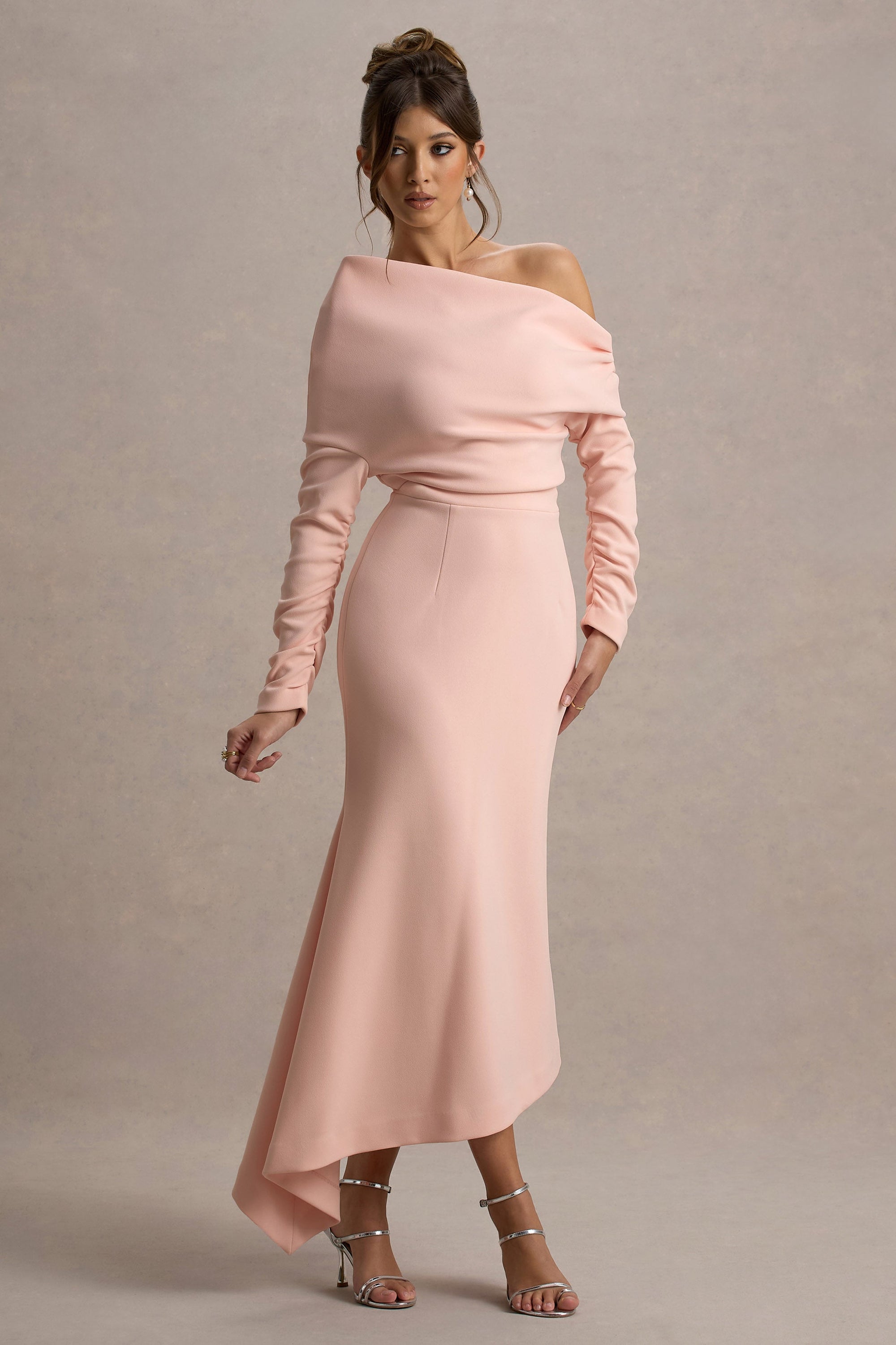Lou | Pink One-Shoulder Asymmetric Maxi Dress – Club L London